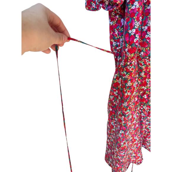 SALONI Lea Wrap Dress Red Pink Poppyfield Silk Size 6 EUC Maximalist Floral Mini - Picture 12 of 15